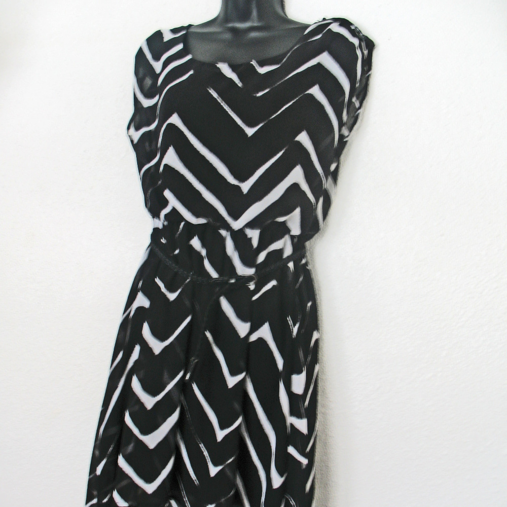 Love Reign Black White Striped Dress with Belt.